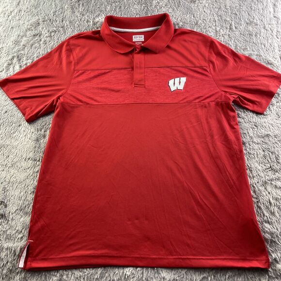 Wisconsin Badgers Polo Shirt Mens Extra Large Red White Performance Tech Bucky - Picture 2 of 7